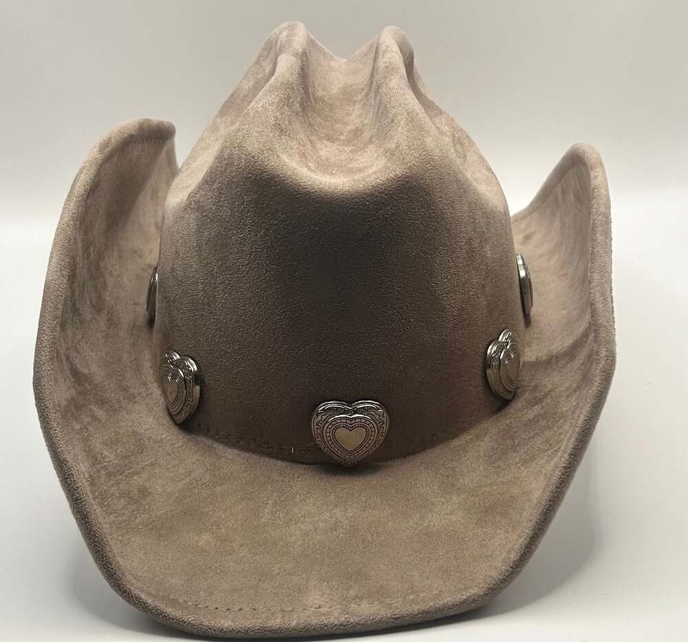 Western Heart Silver Concho Cowboy Hat in Taupe - Picture 3 of 9
